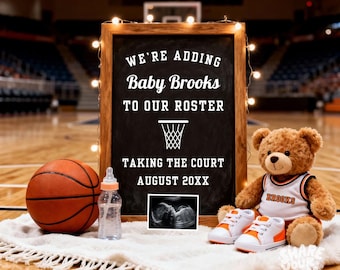 Basketball Pregnancy Announcement, Sports Roster Baby Reveal (Digital Download)