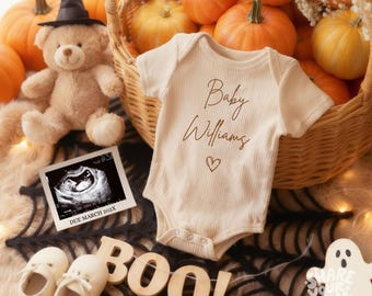 Halloween Pregnancy Announcement, Gender Neutral Pumpkin Baby Reveal (Digital Download)