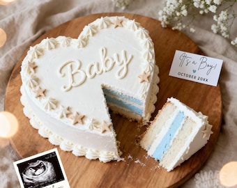 Editable Baby Boy Gender Reveal Cake Social Media Announcement (Digital Download)