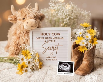 Highland Cow Pregnancy Announcement, Western Baby Reveal (Digital Download)