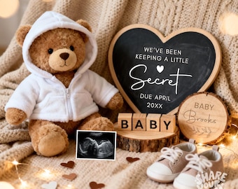Teddy Bear Pregnancy Announcement, Gender Neutral Social Media Reveal (Canva Template)