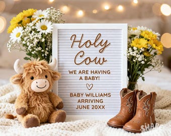 Editable Holy Cow Pregnancy Announcement, Highland Cow Baby Reveal (Digital Download)