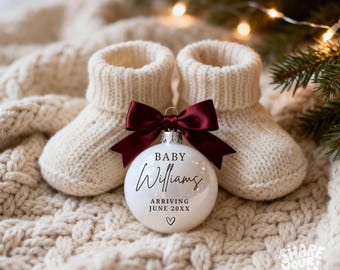 Christmas Pregnancy Announcement Ornament - Gender Neutral, Editable Canva Template (Digital Download)