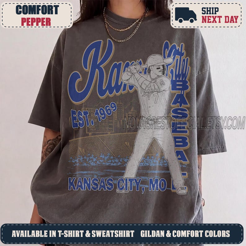Kansas City 90s Vintage Sweatshirt, Comfort Colors Shirt, Baseball Game Day Oversized Graphic Tee KC68 image 5