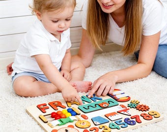 Montessori Holzpuzzle, Personalisierte Baby Busy Board, Babyparty, Geschenk zum 1.Geburtstag, Lernspielzeug für frühes Lernen
