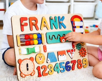 Montessori Holzspielzeug, personalisiertes Namenspuzzle & Busy Board, personalisiertes Babygeschenk, Geschenk zum 1