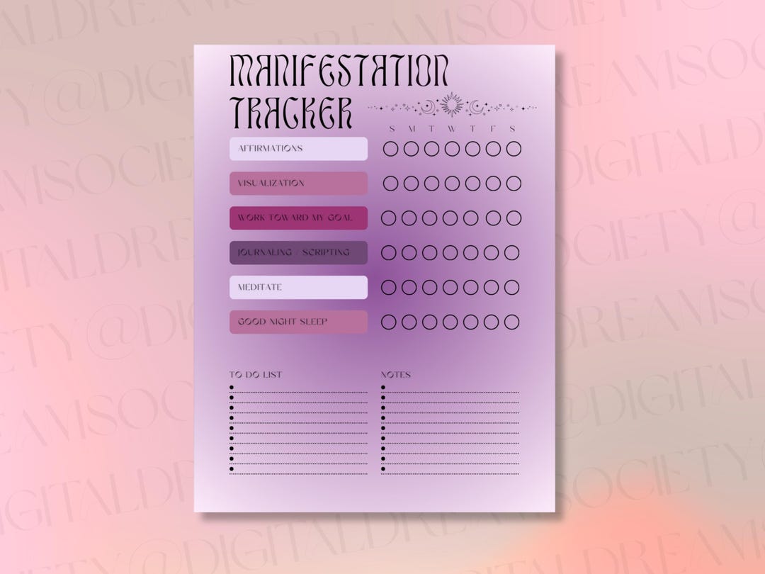 Manifestation Habit Tracker Digital &amp; Printable Planner Page, Purple ...