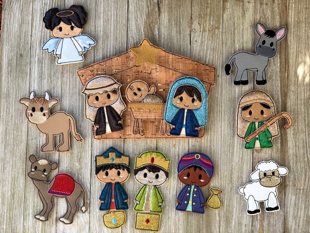 Sparkly Nativity Finger Puppet Set Darker Complexions, Christmas Gift ...