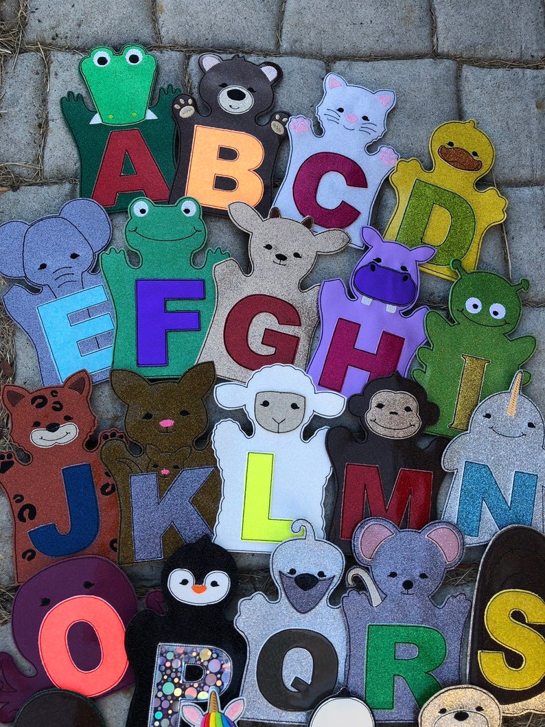 Alphabet Hand Puppets Sparkly Fun Preschool Learning Etsy