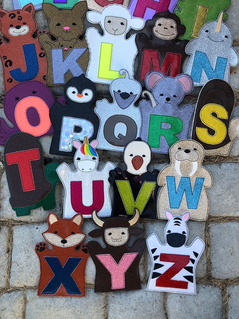 Alphabet Hand Puppets Sparkly Fun Preschool Learning Etsy