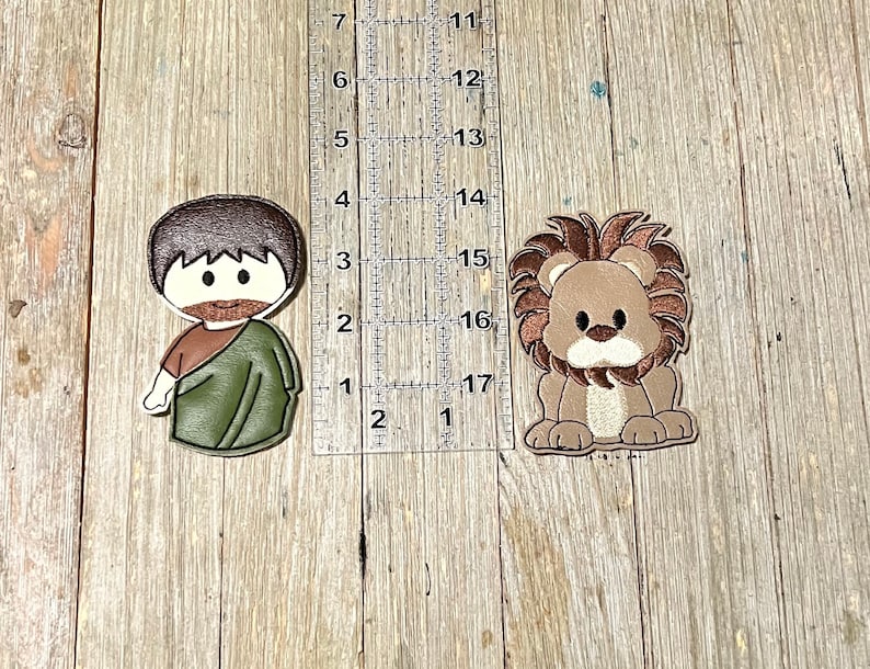 Old Testament finger puppet set. Includes Ester and the King, Daniel and the Lions Den, David and Goliath, Adam and Eve, Samson and Delilah. image 2