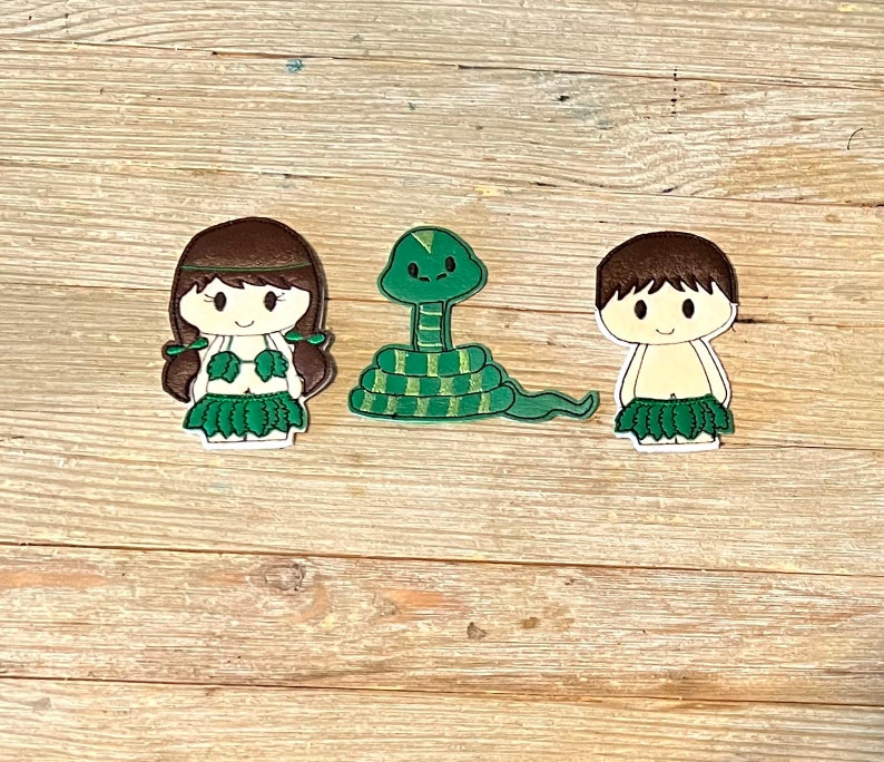 Old Testament finger puppet set. Includes Ester and the King, Daniel and the Lions Den, David and Goliath, Adam and Eve, Samson and Delilah. image 3