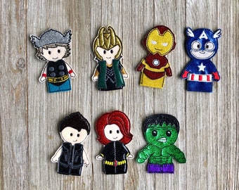 Super Guys finger puppets, Hero glittery inspired finger puppets, birthday gift