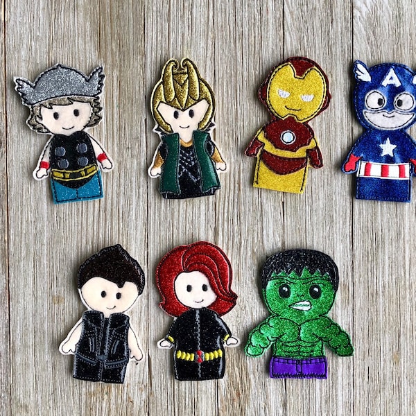 Super Guys finger puppets, Hero glittery inspired finger puppets, birthday gift