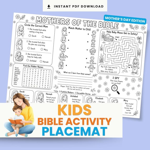 Mothers of the Bible Activity Placemat for Kids