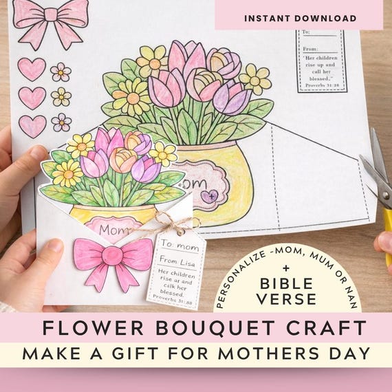Kids Flower Bouquet Card Craft — Mother's Day Bible Verse Activity