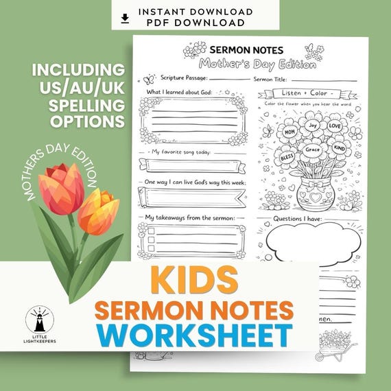 Kids Mother's Day Sermon Notes Worksheet