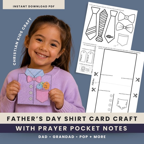 Christian Father's Day Shirt Card Craft, Prayer Pocket Notes, Sunday School Bible Craft
