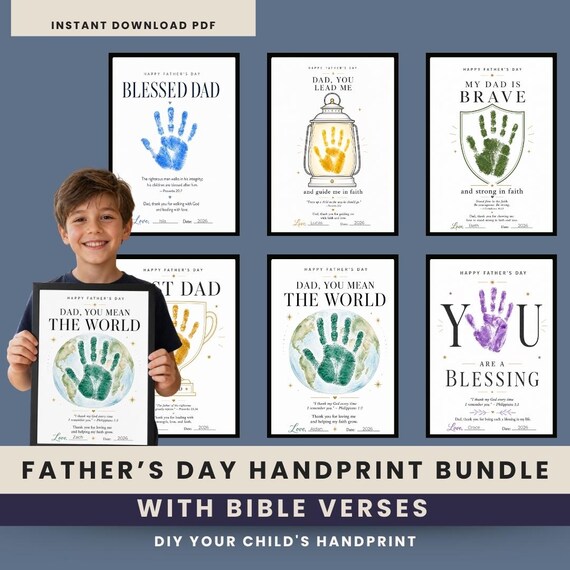 Father's Day Handprint Art Bundle, Christian Bible Verse Keepsake (6 Designs)