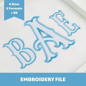 Preppy randig fiskstjärtsmonogram broderad typsnitt, eleganta sydstatsbokstäver, klassisk linjefyllning, 6 storlekar, BX + 9 format (direkt nedladdning)