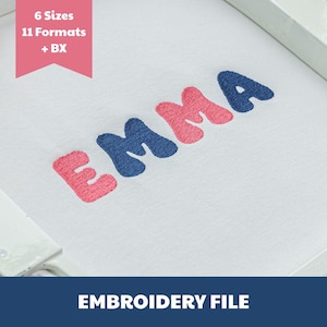 Emma Bubble Embroidery Font, Chunky Bold Alphabet, Groovy Puffy Letters, 6 Sizes, BX + 11 Formats (Instant Download)