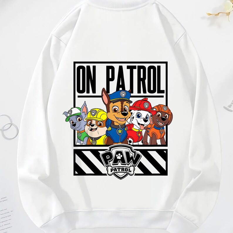 Sweat-shirt Paw Patrol Gris - Capuche Avec Chase, Marshall, Rubble, Skye, Unisexe Enfant