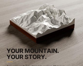 Custom 3D Topographic Map of Any Mountain – Raised Relief Model on Hardwood