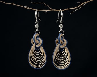 Pendientes colgantes de bambú y circonita hechos a mano - Bamboura “Cloud Drop”: Joyería vintage ligera, regalo elegante