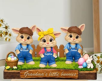 Conejitos de la abuela personalizados, placa de madera personalizada, regalo de Pascua para la abuela, bandeja decorativa de estilo rústico.