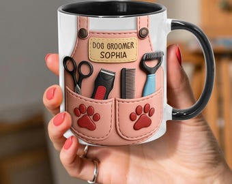 Taza personalizada para peluquero canino, tijeras y huellas de patas, regalo para el cuidado de mascotas