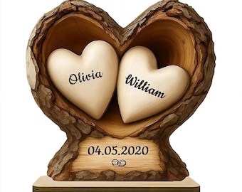 Placa de madera personalizada "Juntos desde", placa de corazón de árbol 2D con nombres, regalo de San Valentín para pareja, esposo y esposa.
