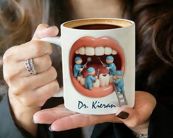 Taza de café personalizada para dentista con nombre, taza personalizada para asistente dental, taza de cerámica de 325 ml, regalo para higienista dental