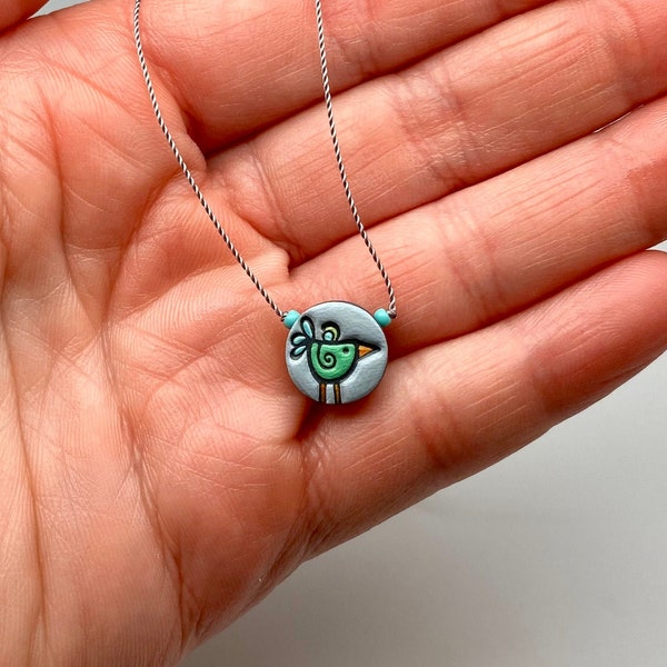 Little Bird Necklace, Hand-painted Porcelain Pendant, Ceramic Jewelry