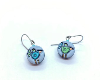 Bird Earrings, Hand-Painted Porcelain Earrings, Ceramic Earrings