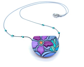 Peony Necklace, Hand-Painted Porcelain Pendant, Floral Necklace