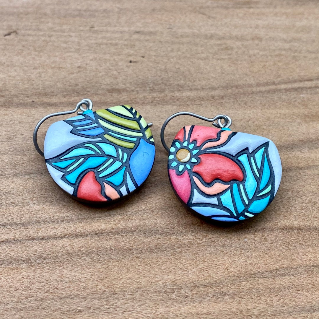 Porcelain Earrings, Ceramic Earrings, Handpainted Porcelain Jewelry
