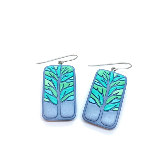 Tree Earrings Ceramic Earrings Handpainted Porcelain Etsy