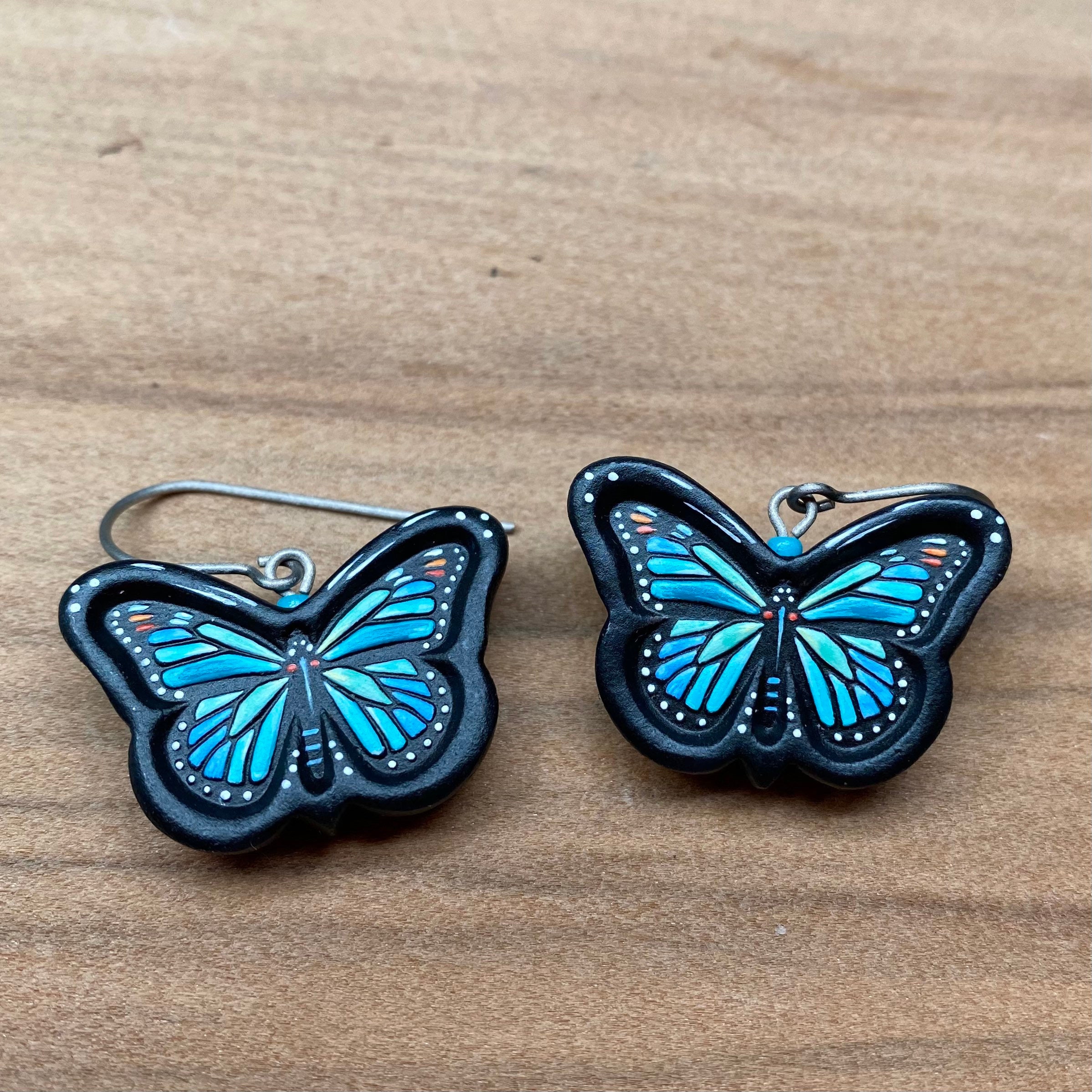 Porcelain Butterfly Earrings Blue Butterfly Earrings Handmade