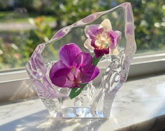Orchid Resin Sculpture, Real Flower Preserved in Resin, Botanical Home Decor, Crystal Clear Floral Art, Handmade Nature Inspired Decor