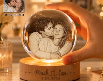 Lámpara de globo de cristal 3D personalizada con foto y texto grabados a medida, luz nocturna LED, regalo de aniversario, cumpleaños y familiar, lámpara de globo de cristal personalizada