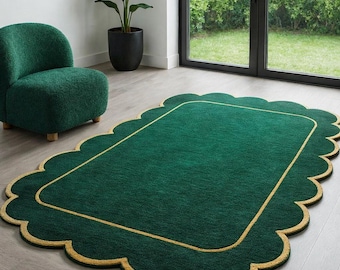 Art Deco Emerald Wool Rug – Hand Tufted Geometric Accent