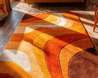 Vintage Swedish Rya Rug: Sunflower Shag, Mid-century Modern Design