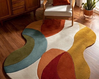 Abstract Organic Shape Rug, Irregular Hand Tufted Wool Rug, Modern Color Block Area Rug, Contemporary Scandinavian Rug, Living Room Carpet