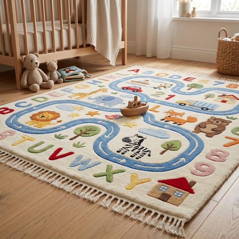 Kids Alphabet & Numbers Educational Rug – ABC 123 Animal Nursery ...