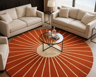 Runder Sunburst Wollteppich - Mid-Century Modern Atomic Style