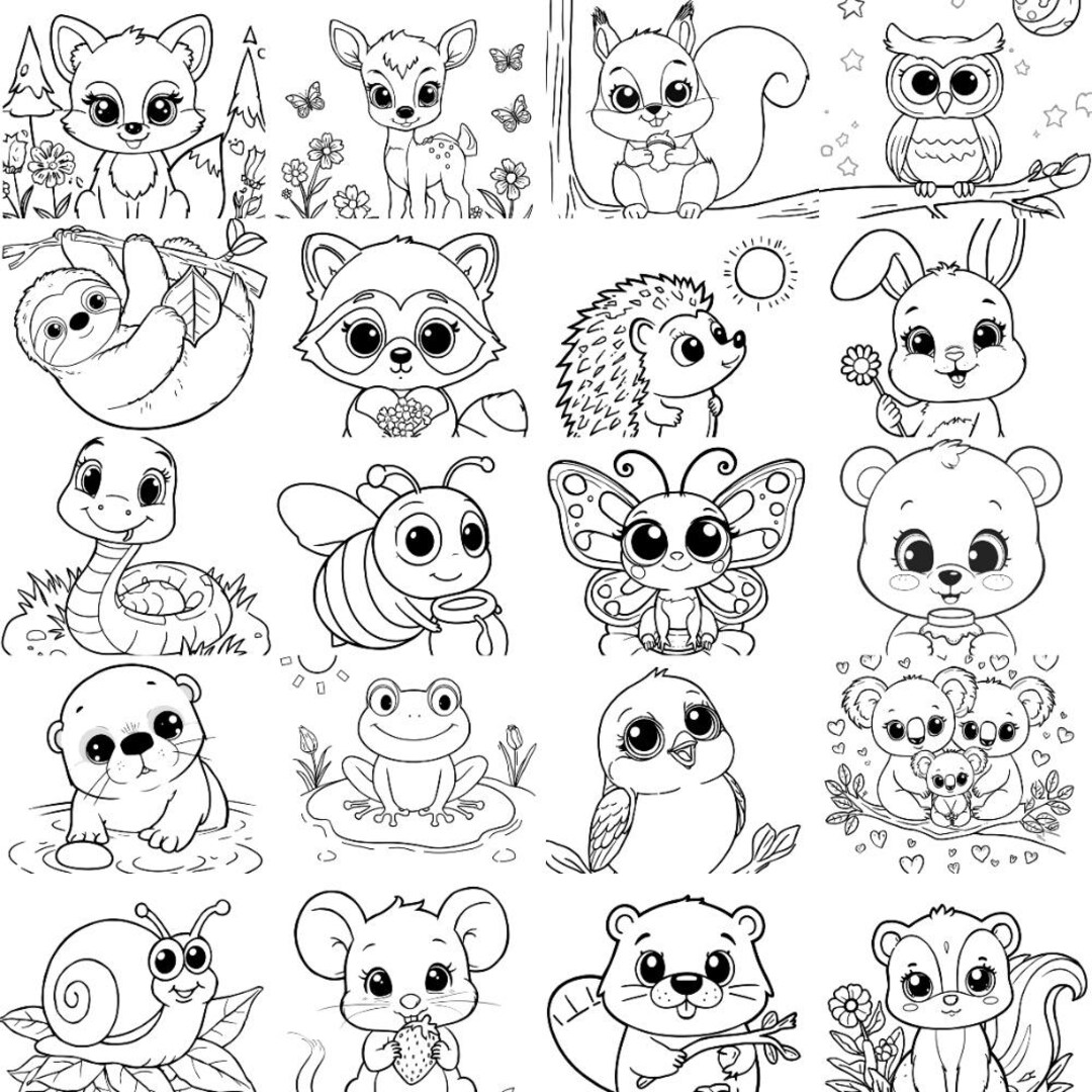 Digital Coloring Book With 20 Cute Forest Animals to Color In. Simply ...
