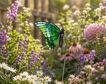 Stained Glass Butterfly Garden Stake, Outdoor Garden Decor, Butterfly Yard Art, Plant Pot Decoration, Gift for Garden Lover