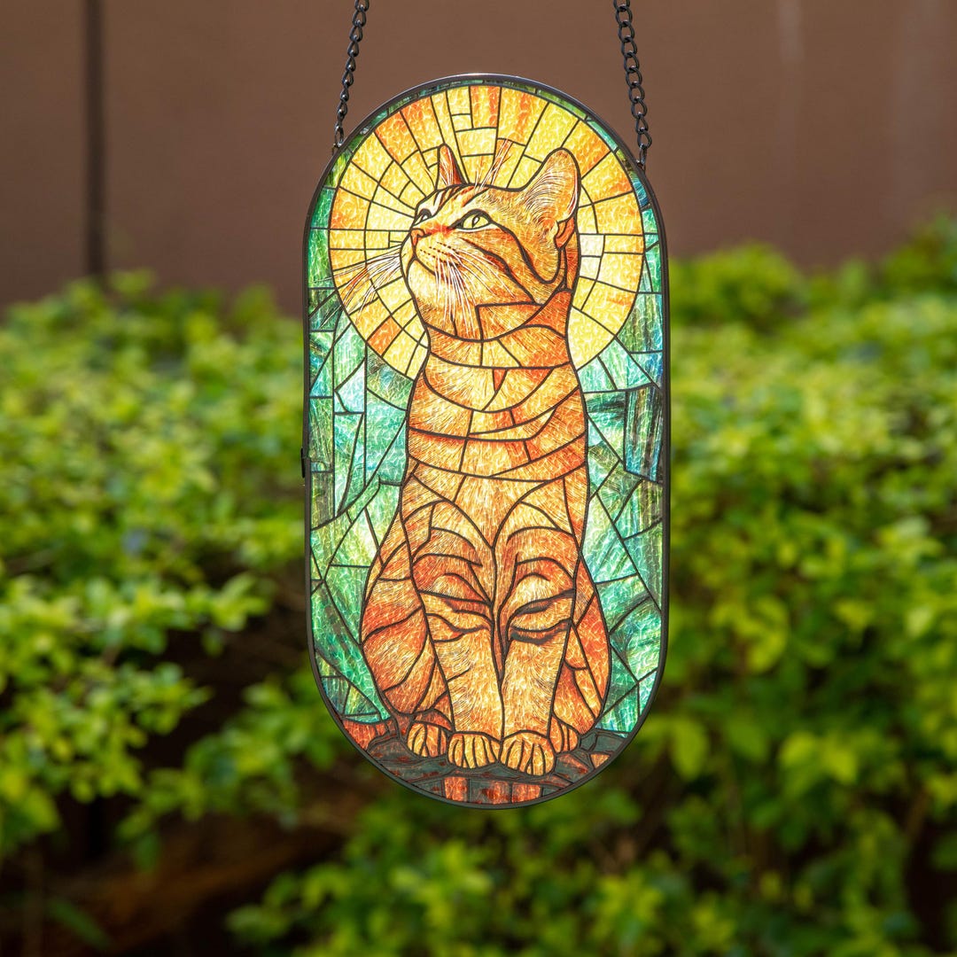 Stained Glass Cat Suncatcher | Orange Tabby Window Art | Cat Lover Gift ...