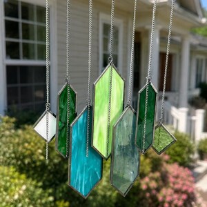 Geometric Glass Wind Chime, Stained Glass Suncatcher, Window Hanging Decor, Boho Home Decor, Housewarming Gift image 8