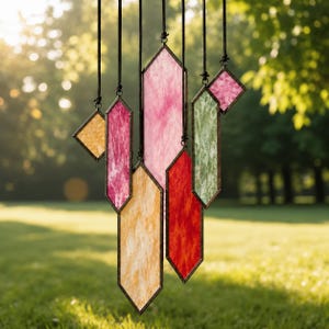 Geometric Glass Wind Chime, Stained Glass Suncatcher, Window Hanging Decor, Boho Home Decor, Housewarming Gift image 18